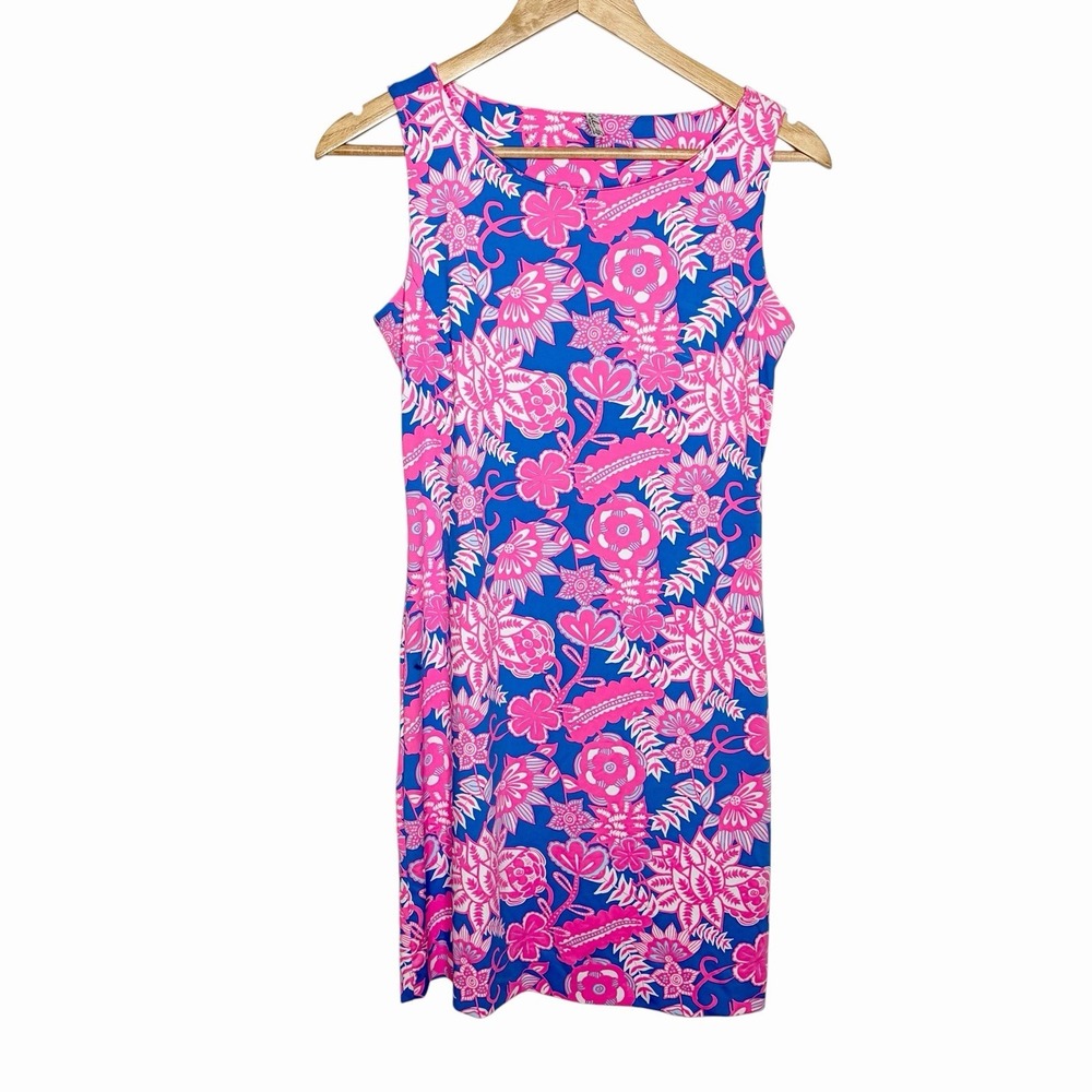Lulu B Tropical Floral Sleeveless Dress Pink Blue Womens Size XS Preppy Vacation